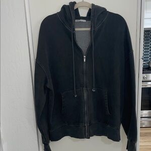 Zara Men's Charcoal Zip-Up Sweatshirt Unisex | S